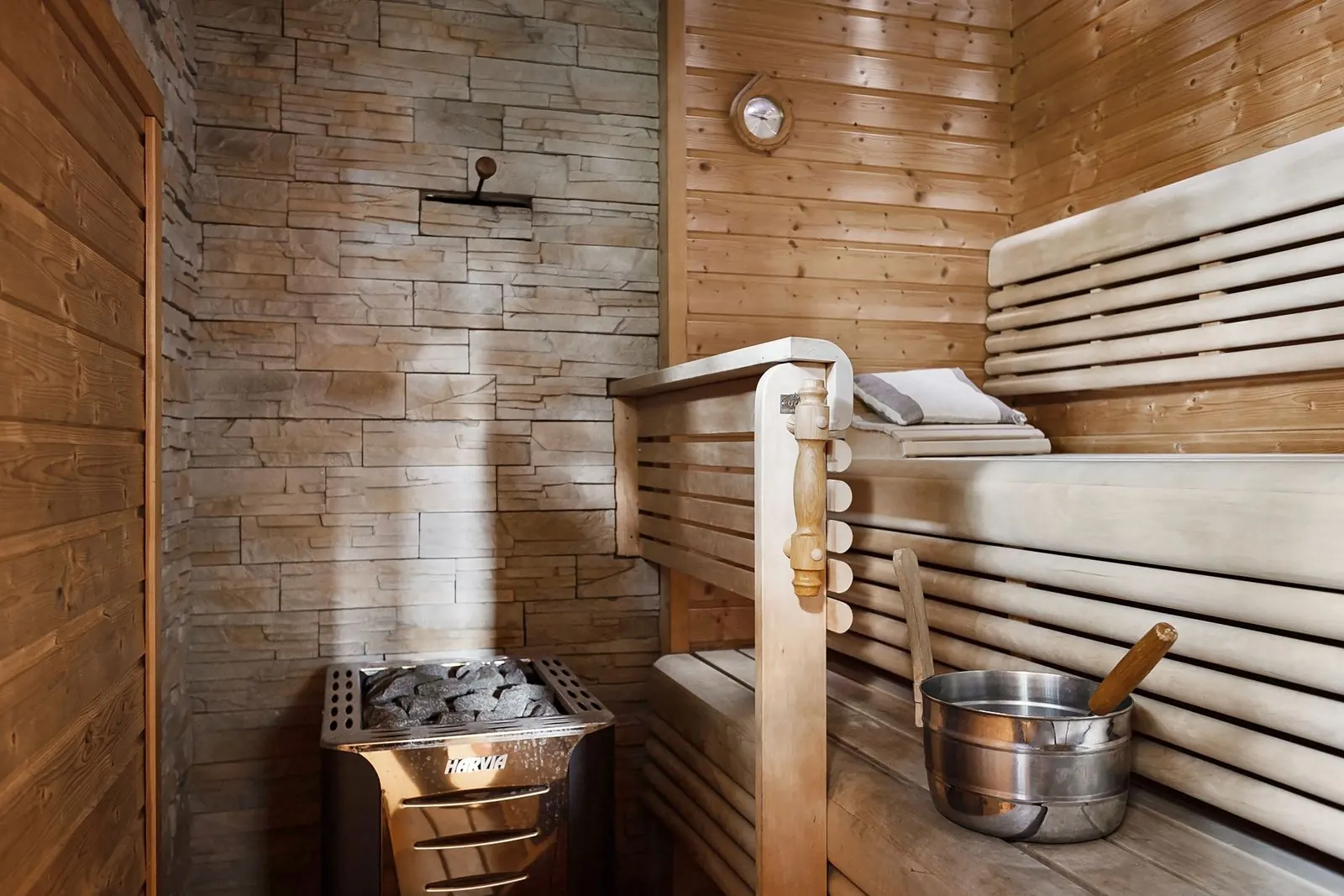 Wooden sauna interior, illustrating infrared vs traditional sauna